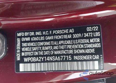 2022 Porsche Taycan Cross Turismo 4 z USA, uszkodzony, nr VIN WP0BA2Y14NSA67715